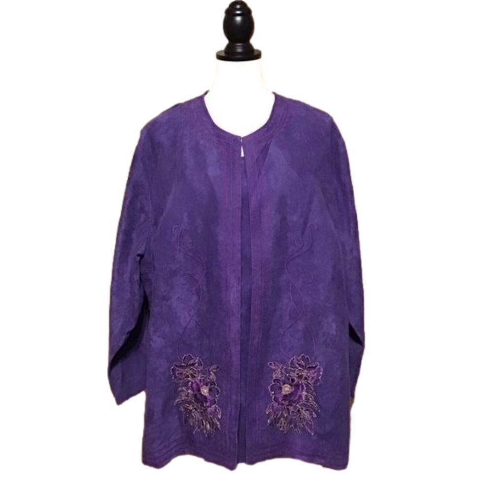 Maggie Sweet‎ Purple Embroidered Twin Set Blouse 2X Petite